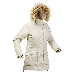 QUECHUA Dámska nepremokavá zimná bunda - parka SH900 na turistiku do -20 °C béžová XS